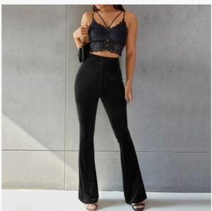 SO Black Ribbed Flare Leggings
